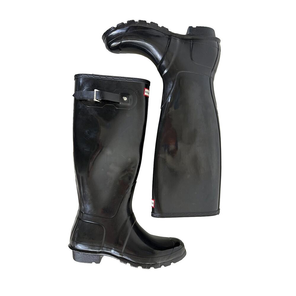 Hunter Original Tall Gloss Rain Boots Womens 9 Black Classic Preppy Equestrian
